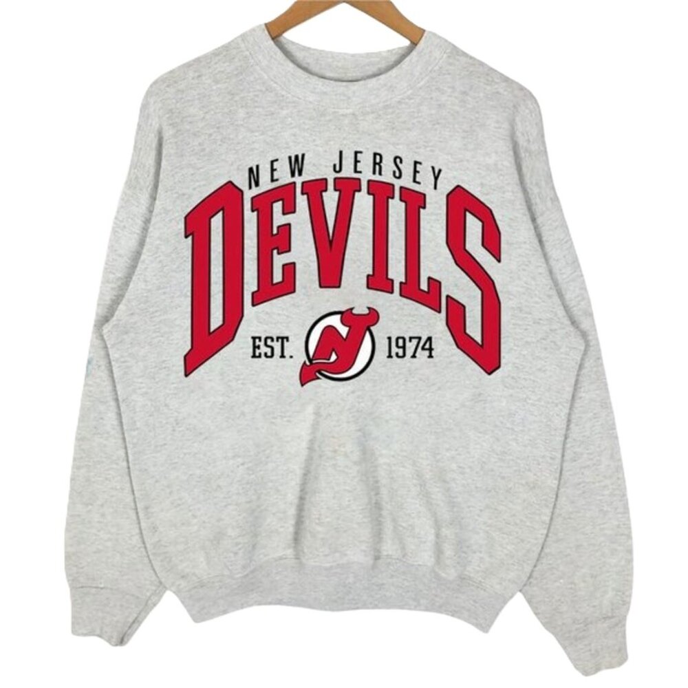 Vtg New Jersey Devils Hockey Sweatshirt, Retro NHL NJ Devils Shirt tee